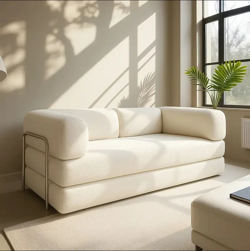 Sofá Cama Bloom Bouclé Linho - Expansão Automática