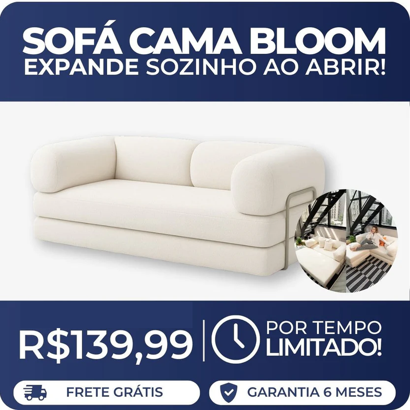 Sofá Cama Bloom Bouclé Linho - Expansão Automática